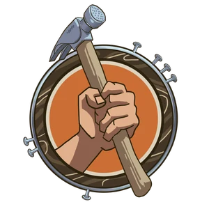 Framer badge featuring a hand holding a hammer